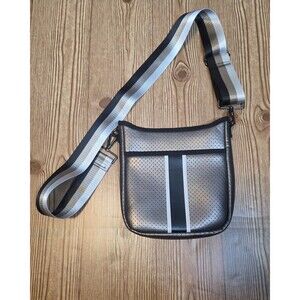 Haute Shores Blake Showoff Crossbody Bag Gun Metal Shade W/ Black & White Strips